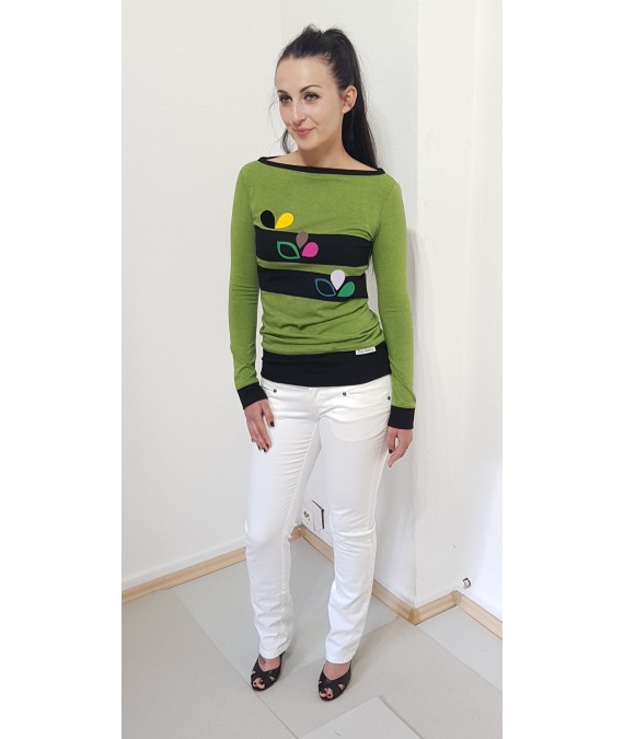 Iza Fabian, Pullover mit retro Muster, Kiwi grün, schwarz, Multicolor, Damen, Designer Mode.