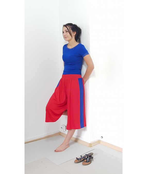 Lockere Jersey Hose in Rot und Royal Blau, Damen,Designer, Iza Fabian.