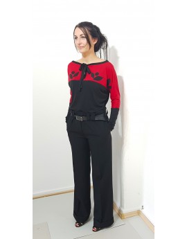 Jersey Bluse in Schwarz und Rot, Blumen, sitzt locker, Damen Designer , Iza Fabian.