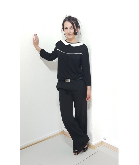 Jersey Designer  Bluse in Schwarz, Bubi Kragen, Damen, Iza Fabian.