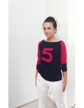 Damen 5 Shirt, langarm in Blau und Fuchsia, locker, tailliert, Jersey, Designer Iza Fabian.