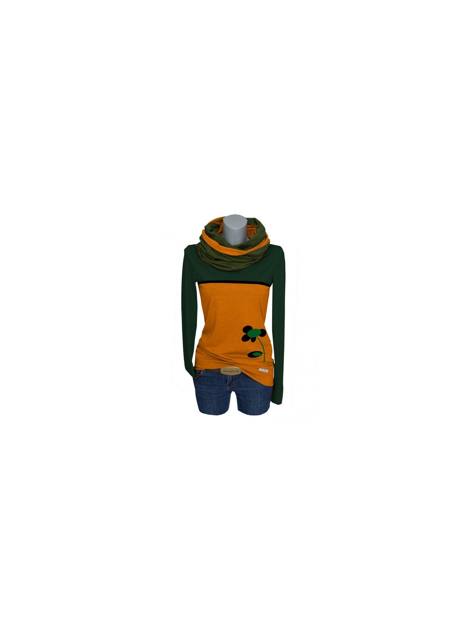 Iza Fabian, Hoodie Set mit Loop, Ocker , Grün, Blume. Iza Fabian, Hoodie Set mit Loop, Ocker , Grün, Blume.