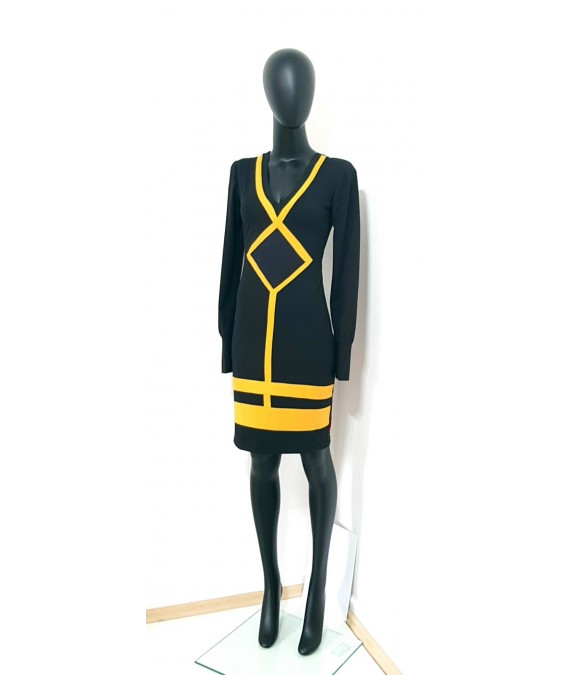 Iza Fabian, Elegante Kleid mit Ockergelben Akzenten, A2
