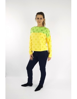 Sweater in Gelb und Grün, Klee Muster, Iza Fabian.