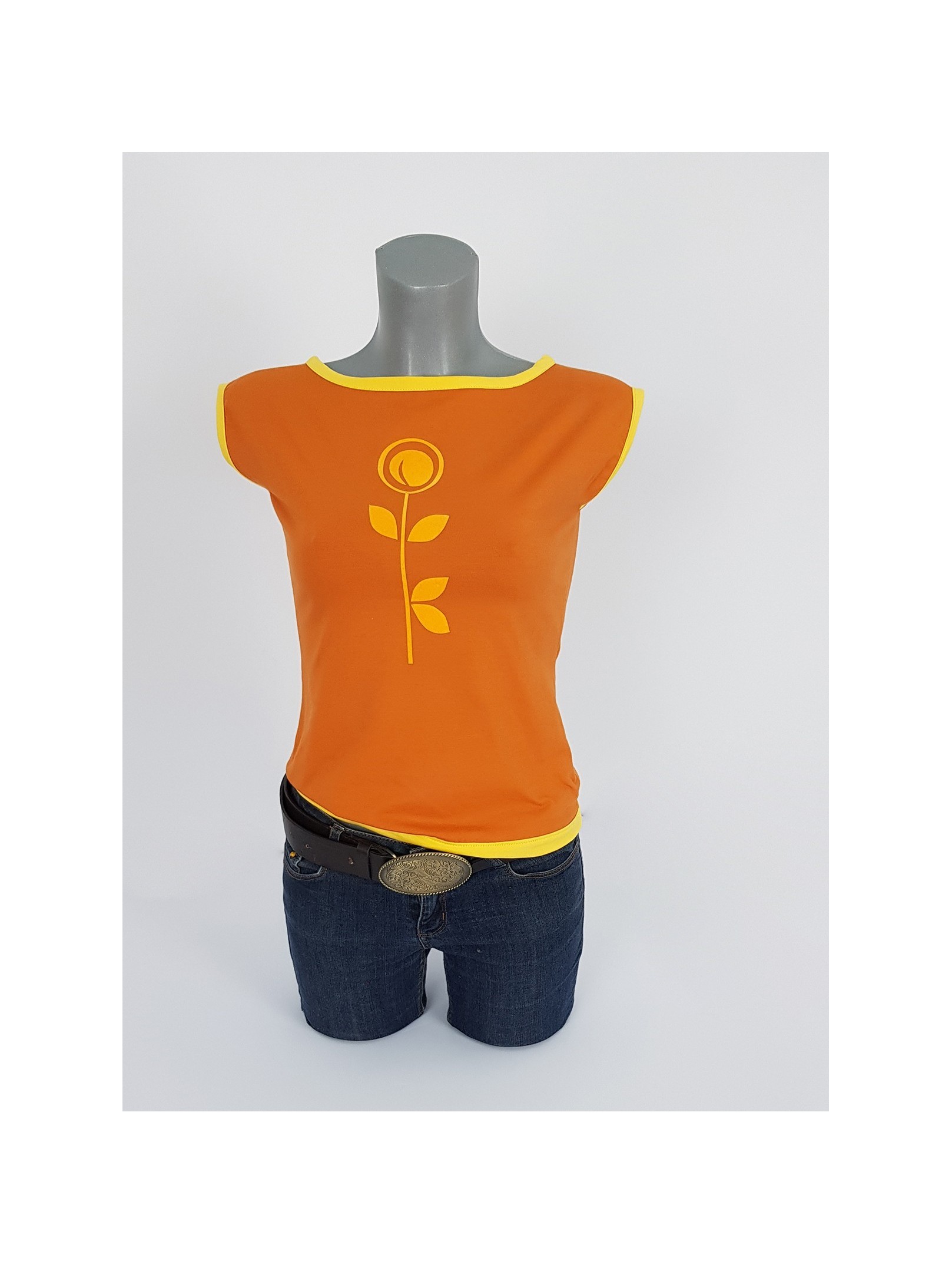 Damen T-Shirt in Gebrannte Orange und Safran Gelb
