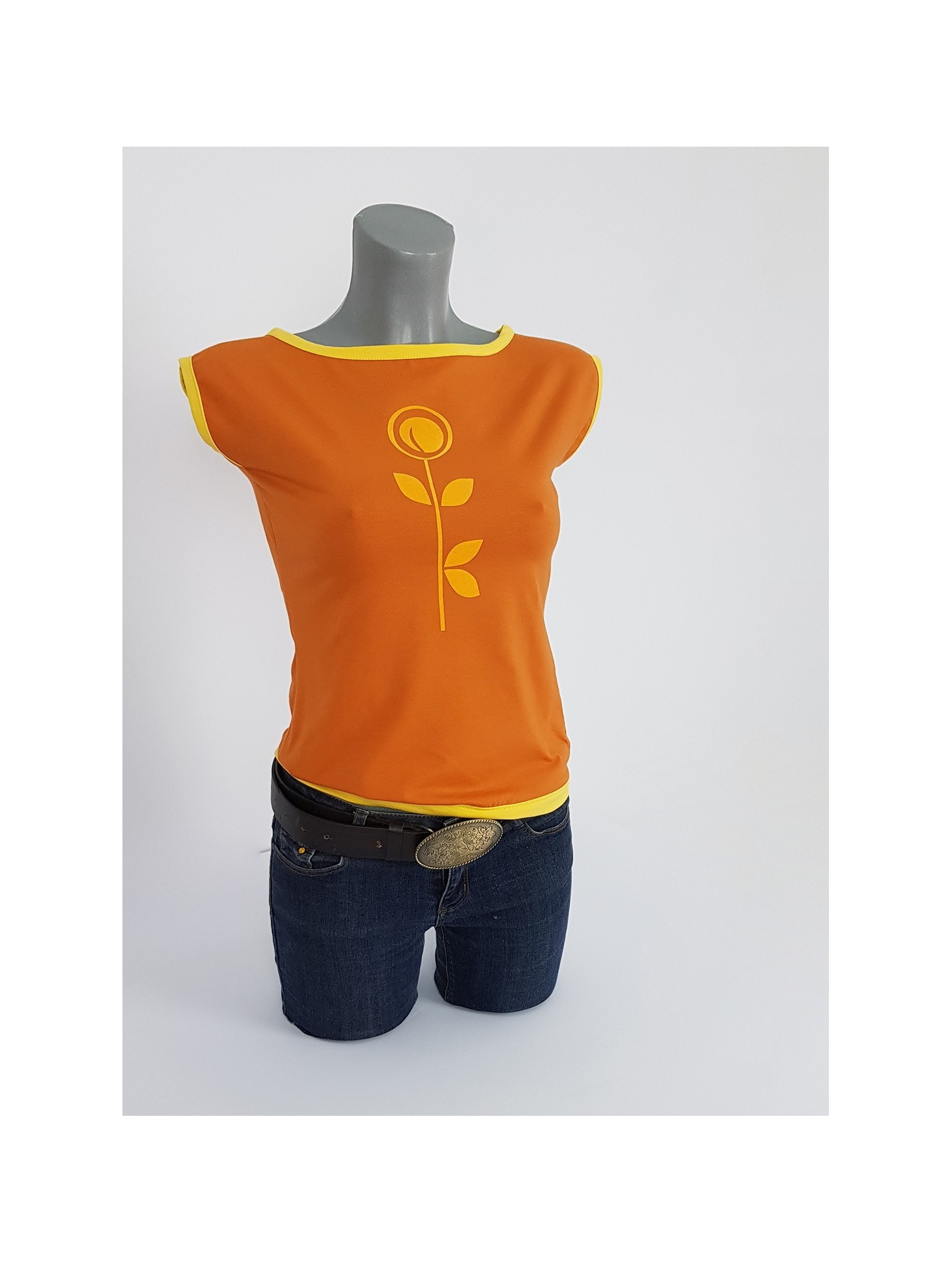 Damen T-Shirt in Gebrannte Orange und Safran Gelb