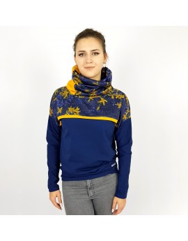 Damen Pullover Hoodie mit Blumen in Gelb und Blau von Iza Fabian