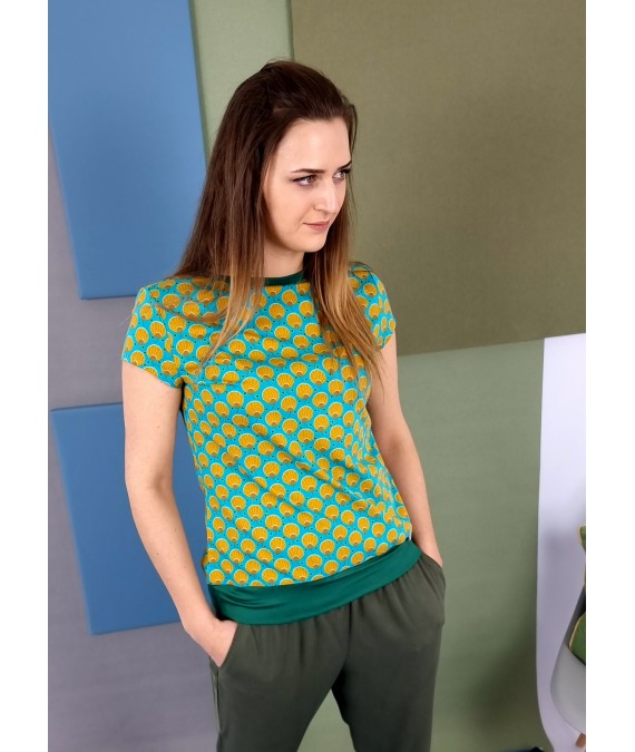 Iza Fabian Design Handmade Damen Mode Street Fashion retro shirt muster türkis ocker