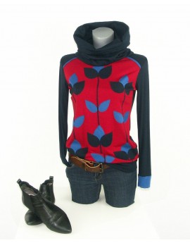 Hoodie RETRO TULPE ONE blau rot blumen damen