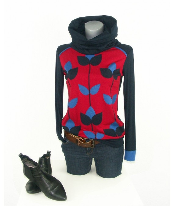 Hoodie RETRO TULPE ONE blau rot blumen damen