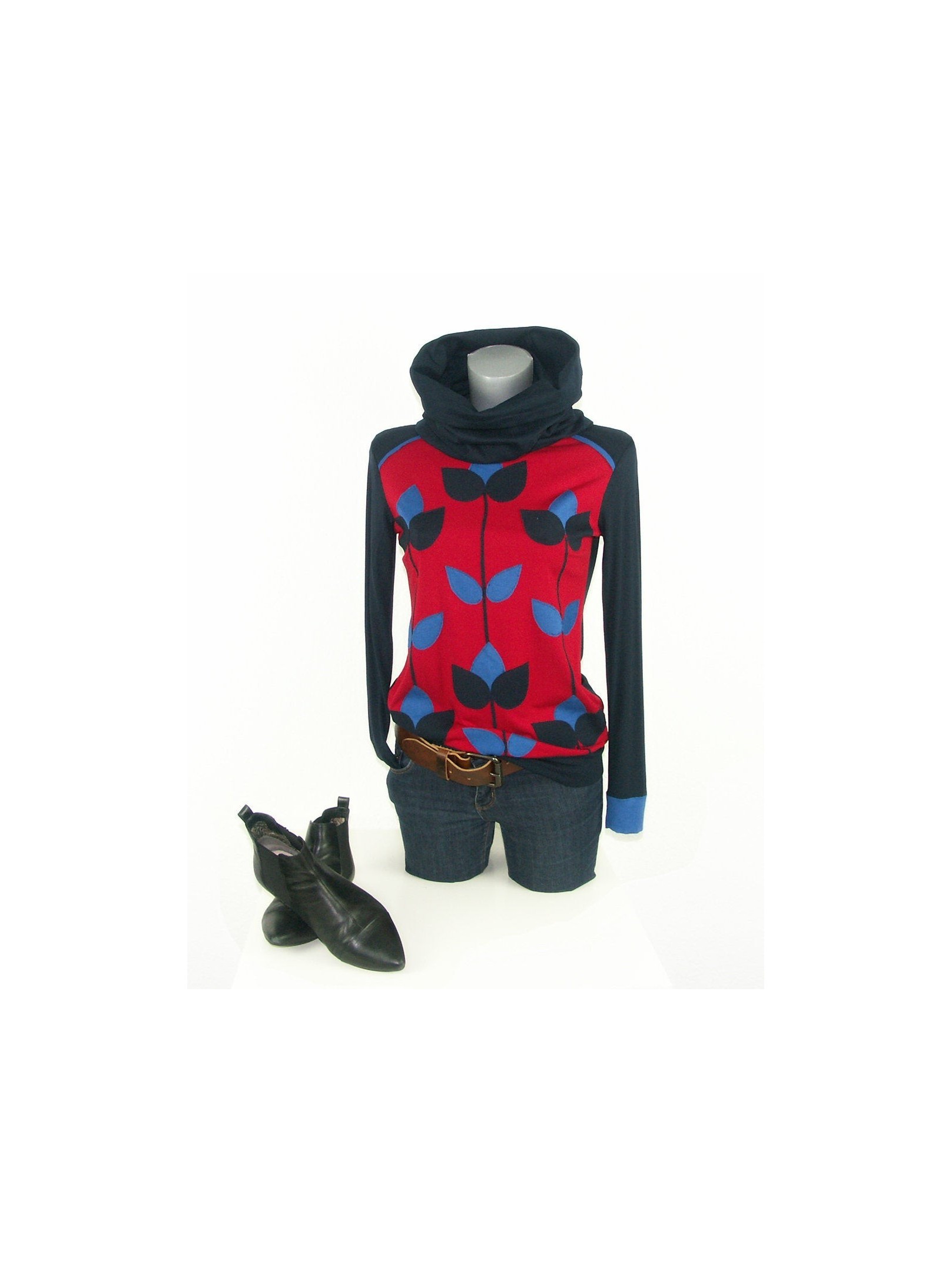 Hoodie RETRO TULPE ONE blau rot blumen damen Hoodie RETRO TULPE ONE blau rot blumen damen