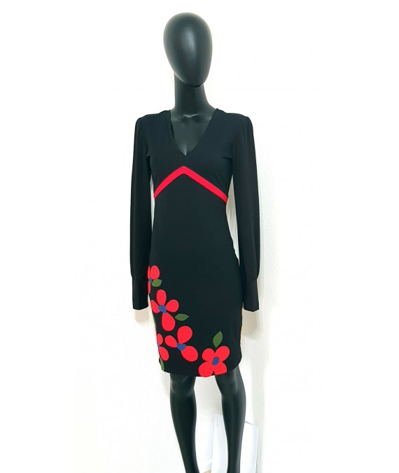Iza Fabian, Elegante Kleid mit Roten Blumen, A1