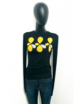 Iza Fabian, Designer Retro Set mit Blumen , Pullover und Loop, Ockergelbe Akzente..