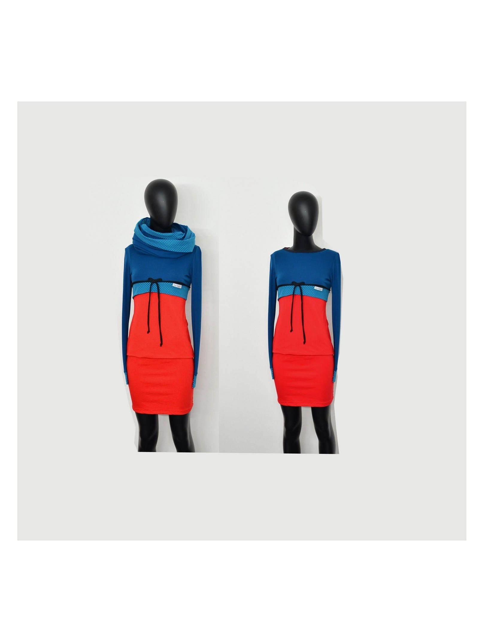 A2- Iza Fabian SET + KLEID + LOOP - rot blau petrol punkte blumen damen kleider