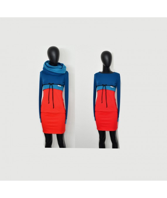 A2- Iza Fabian SET + KLEID + LOOP - rot blau petrol punkte blumen damen kleider
