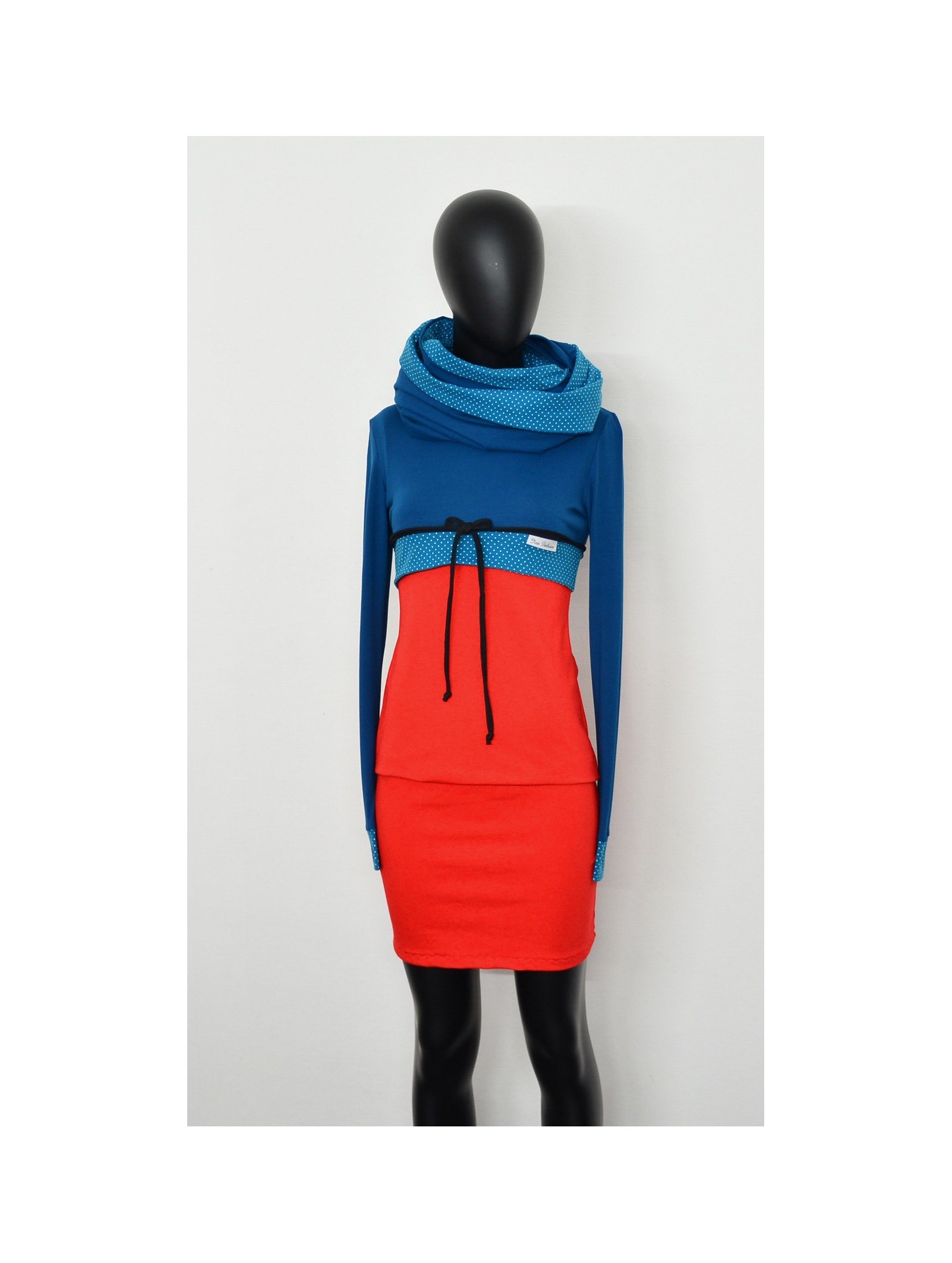 A2- Iza Fabian SET + KLEID + LOOP - rot blau petrol punkte blumen damen kleider