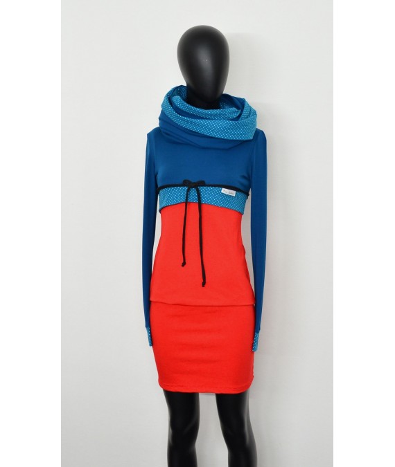 A2- Iza Fabian SET + KLEID + LOOP - rot blau petrol punkte blumen damen kleider