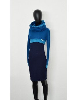 SET KLEID LOOP Sweat ASA12 blau blue navy dress damen women mode designer punkte points dots petrol
