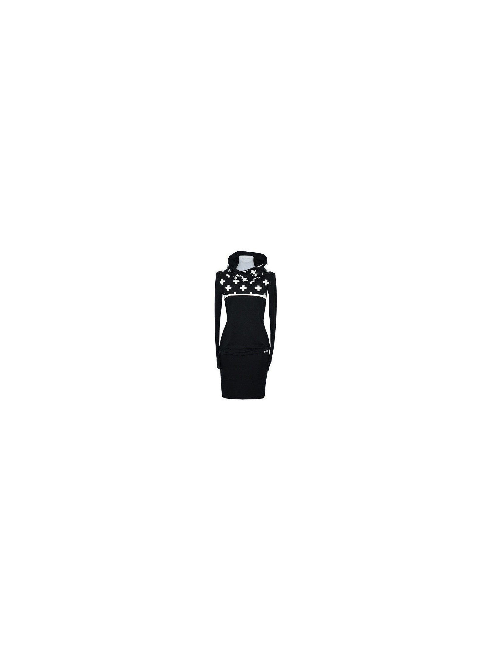 Iza Fabian Sweat Kleid - H2O-06 - schwarz kreuz hoodie langarm dress black women damen ladies