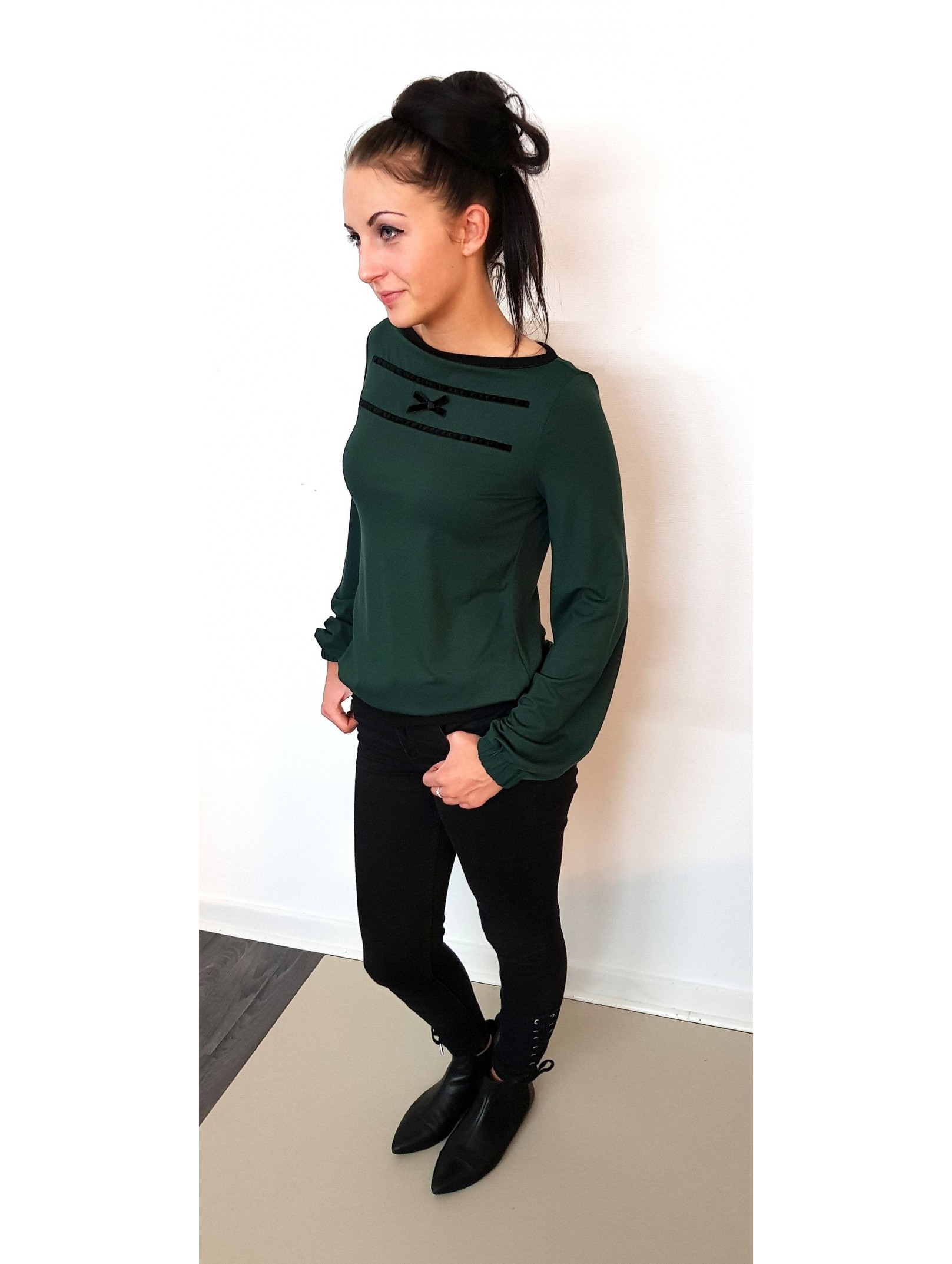 Iza Fabian - Bluse - Longsleeve - AYAa1 - tannengrün damen viskose schwarz schleife