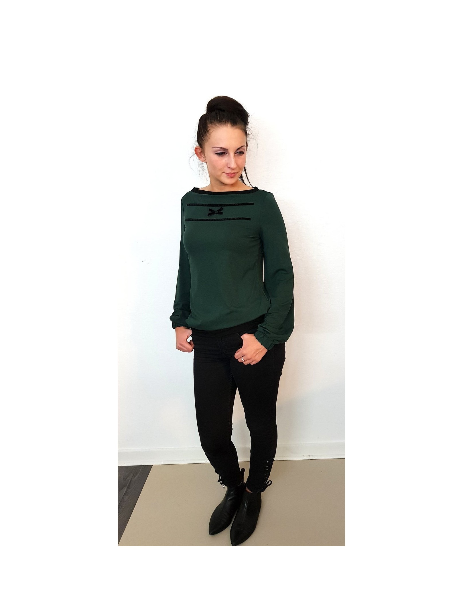 Iza Fabian - Bluse - Longsleeve - AYAa1 - tannengrün damen viskose schwarz schleife