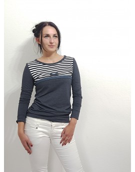 Iza Fabian Longsleeve ABA grau streifen schleife sweater women damen strips blue gray blau strips gray designer