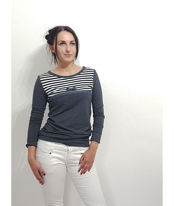 Iza Fabian Longsleeve ABA grau streifen schleife sweater women damen strips blue gray blau strips gray designer