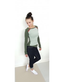 Iza Fabian - Longsleeve MID 7 damen women mode designer shirt olive green grün fashion pullover petrol