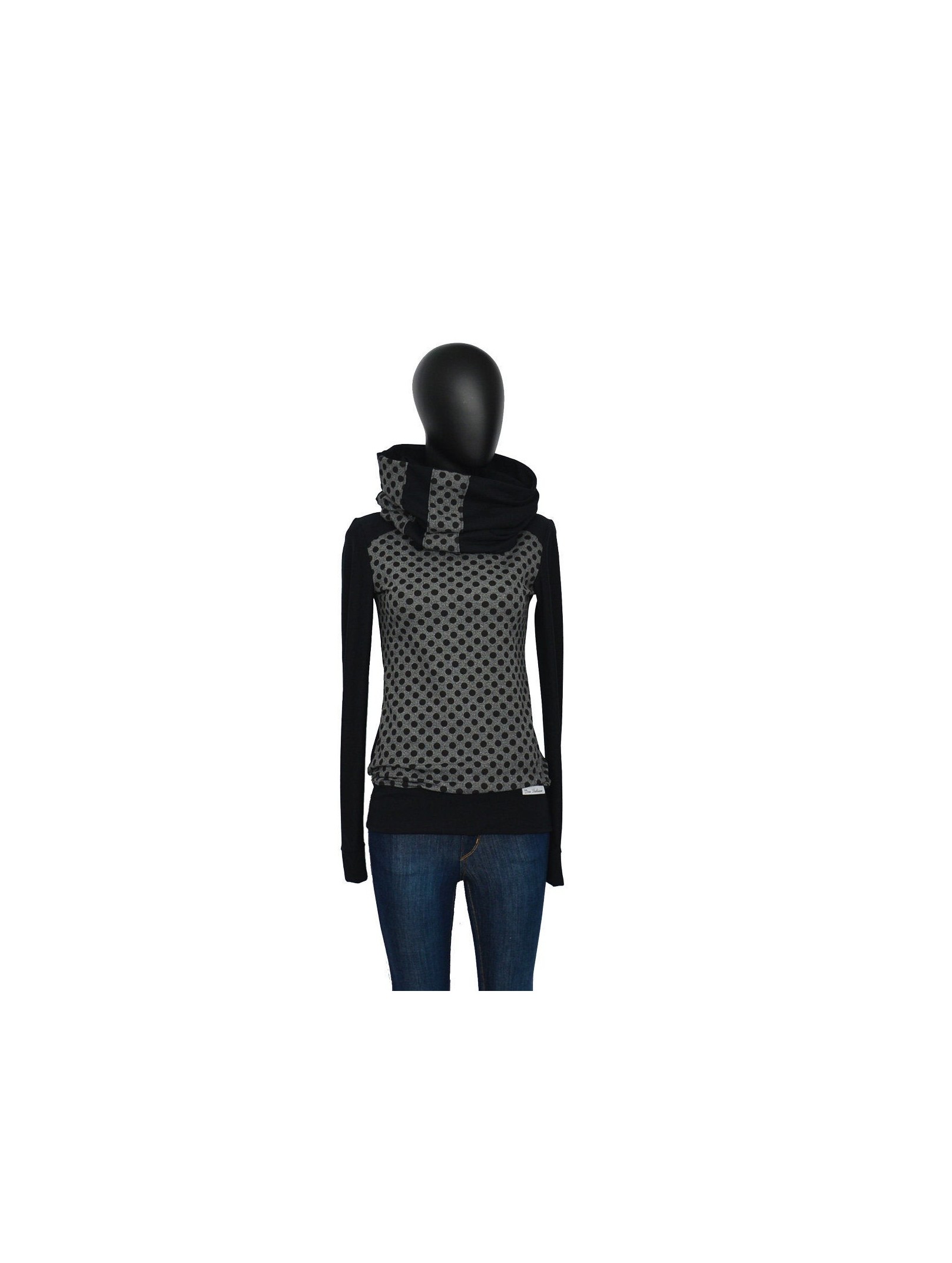 Iza Fabian Hoodie, -BIC15-, schwarz grau sweater pullover women damen dots punkte gray black