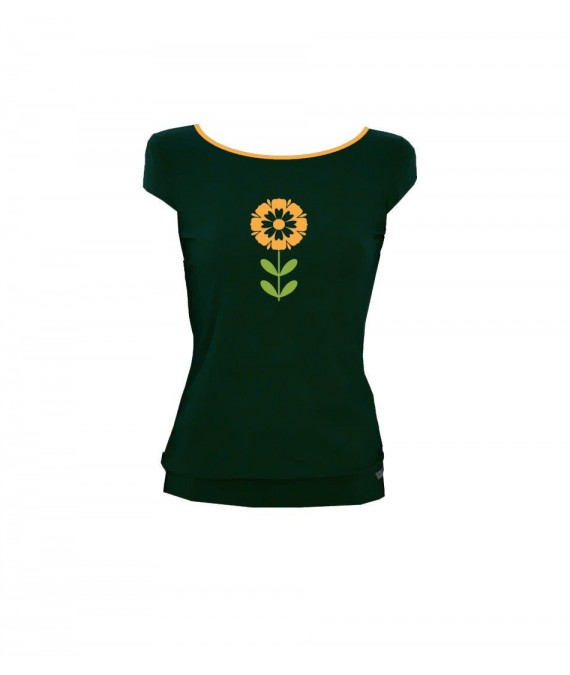 Iza Fabian Shirt ,colors 1,Petrol blume petrol gelb grün green flower retro women damen