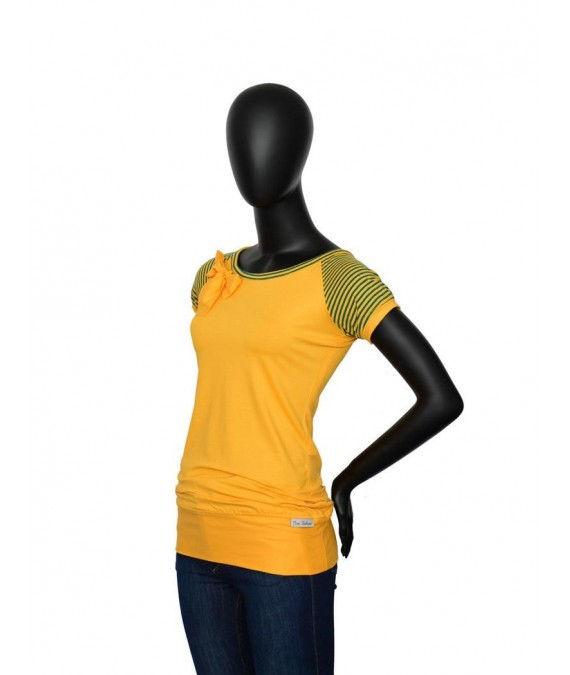 Shirt Green Yellow- A1 streifen gelb petrol yellow strips streifen damen women ladies schleife