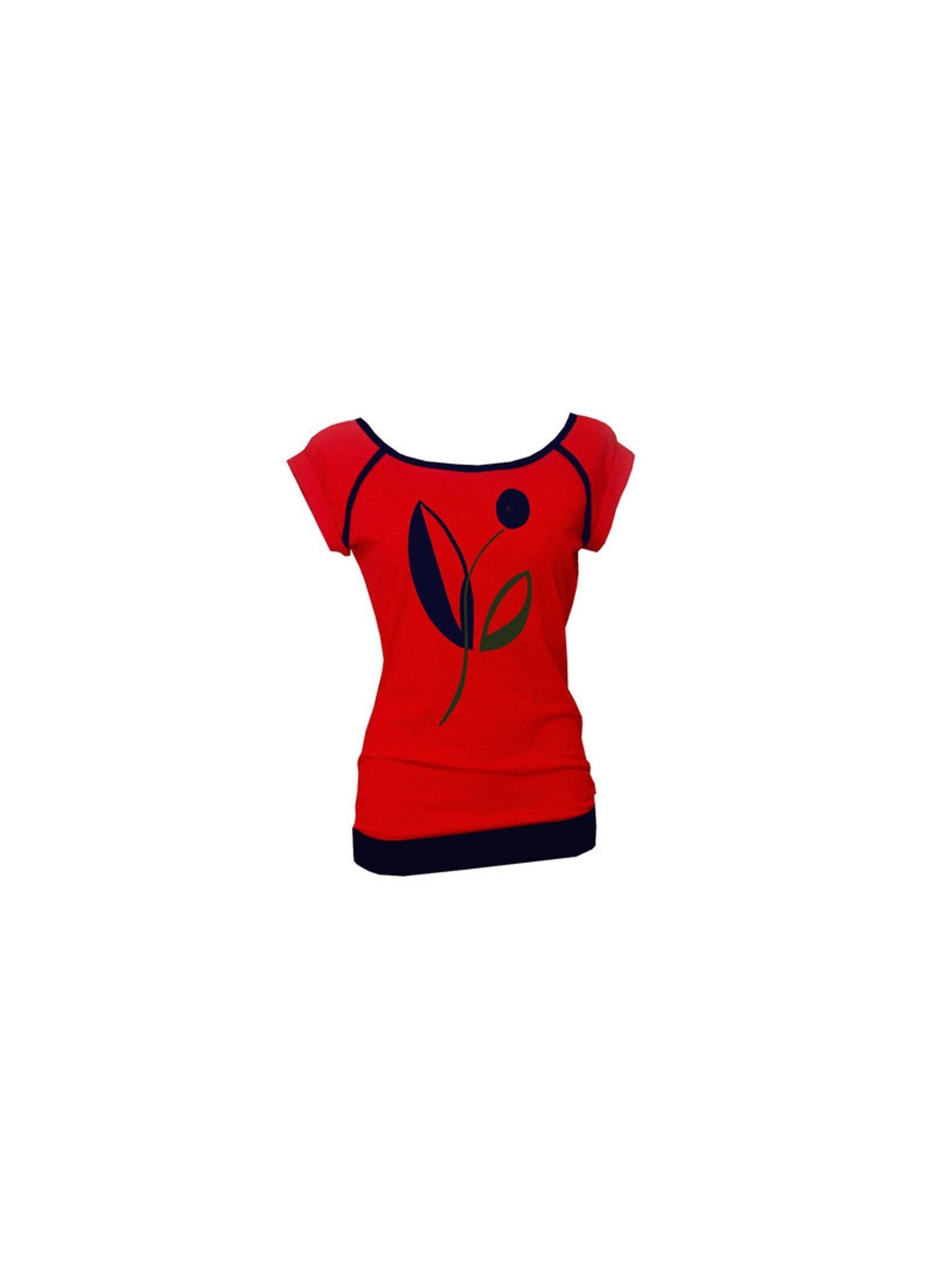 Iza Fabian, Damen,SHIRT, Retro 1978, rot blumen blau Iza Fabian, Damen,SHIRT, Retro 1978, rot blumen blau