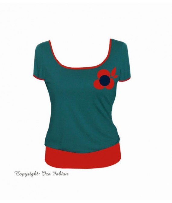 Iza Fabian , Damen  Shirt, RED PETROL, petrol rot blau blume