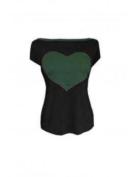 Iza Fabian , Damen Shirt, BLACK TWO, schwarz grün herz Damen Appli