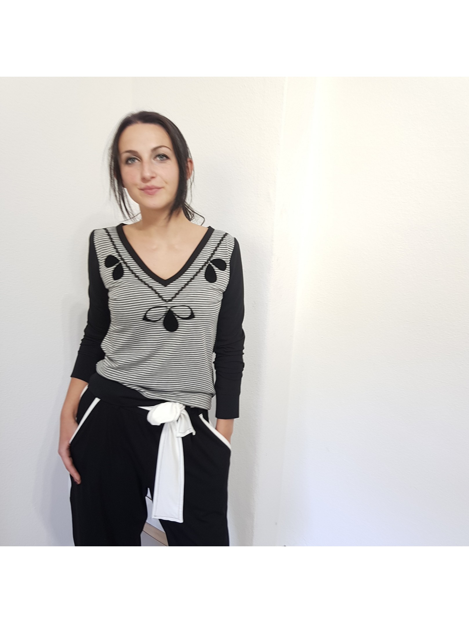 Iza Fabian - Pullover Streifen Muster Schwarz Grau