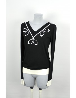 Iza Fabian, Damen Longsleeve, schwarz, weiss, blumen, designer pullover,