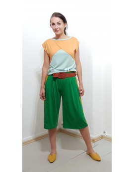 Iza Fabian, Jersey Shirt in Mandarin und Mint. V Muster, Zweifarbig.